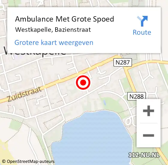 Locatie op kaart van de 112 melding: Ambulance Met Grote Spoed Naar Westkapelle, Bazienstraat op 6 juli 2016 04:37