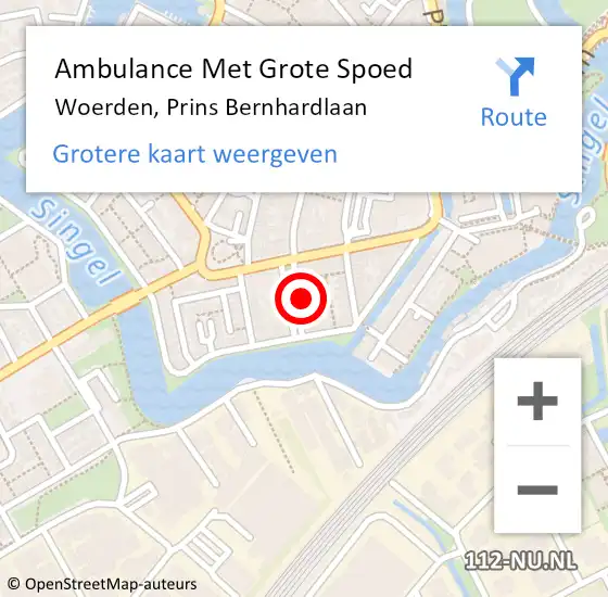 Locatie op kaart van de 112 melding: Ambulance Met Grote Spoed Naar Woerden, Prins Bernhardlaan op 6 juli 2016 08:13