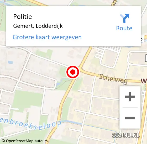 Locatie op kaart van de 112 melding: Politie Gemert, Lodderdijk op 6 juli 2016 08:20