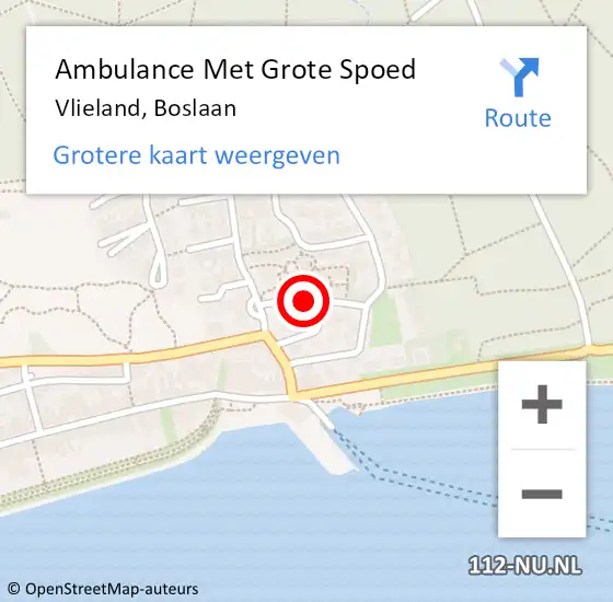 Locatie op kaart van de 112 melding: Ambulance Met Grote Spoed Naar Vlieland, Boslaan op 6 juli 2016 11:38