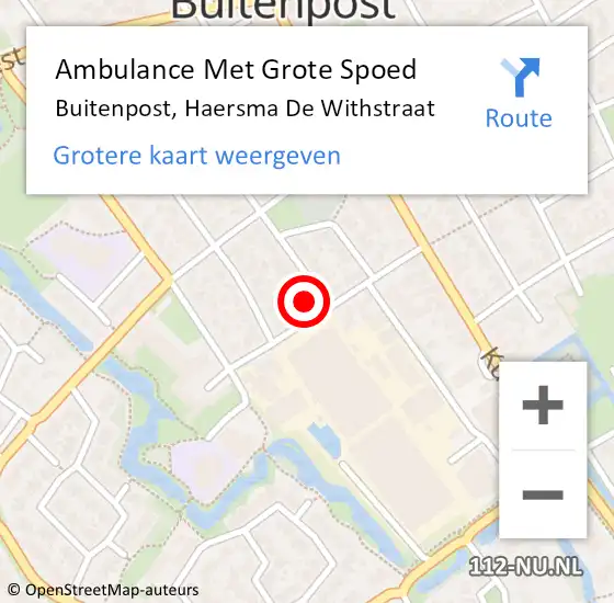 Locatie op kaart van de 112 melding: Ambulance Met Grote Spoed Naar Buitenpost, Haersma De Withstraat op 6 juli 2016 12:04