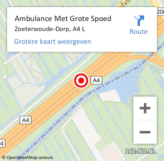 Locatie op kaart van de 112 melding: Ambulance Met Grote Spoed Naar Zoeterwoude-Dorp, A4 L op 6 juli 2016 12:23