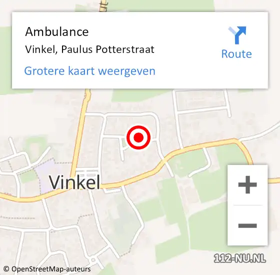 Locatie op kaart van de 112 melding: Ambulance Vinkel, Paulus Potterstraat op 6 juli 2016 12:33