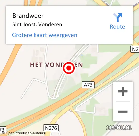 Locatie op kaart van de 112 melding: Brandweer Sint Joost, Vonderen op 6 juli 2016 13:09