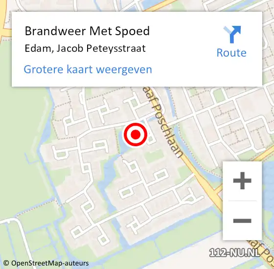 Locatie op kaart van de 112 melding: Brandweer Met Spoed Naar Edam, Jacob Peteysstraat op 6 juli 2016 13:52