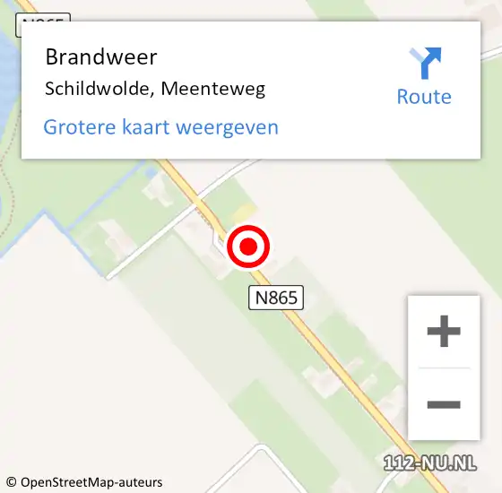 Locatie op kaart van de 112 melding: Brandweer Schildwolde, Meenteweg op 6 juli 2016 14:49