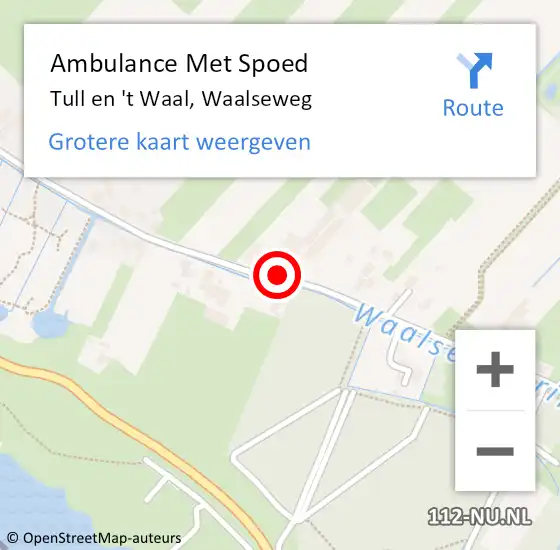 Locatie op kaart van de 112 melding: Ambulance Met Spoed Naar Tull en 't Waal, Waalseweg op 6 juli 2016 15:02