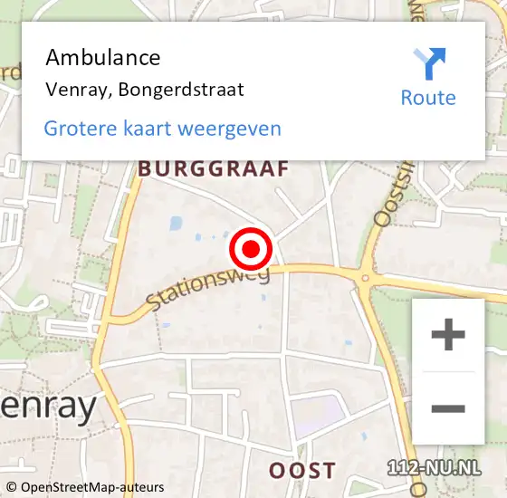 Locatie op kaart van de 112 melding: Ambulance Venray, Bongerdstraat op 6 juli 2016 16:58