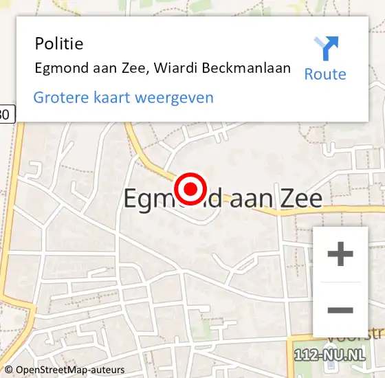 Locatie op kaart van de 112 melding: Politie Egmond aan Zee, Wiardi Beckmanlaan op 6 juli 2016 18:34