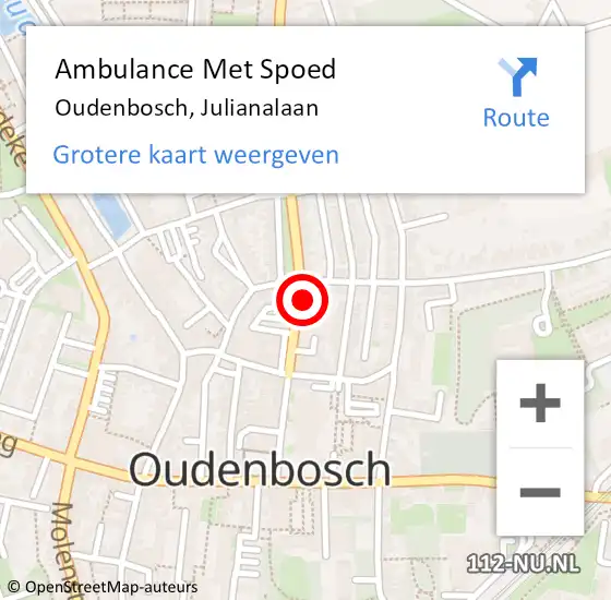 Locatie op kaart van de 112 melding: Ambulance Met Spoed Naar Oudenbosch, Julianalaan op 6 juli 2016 19:30