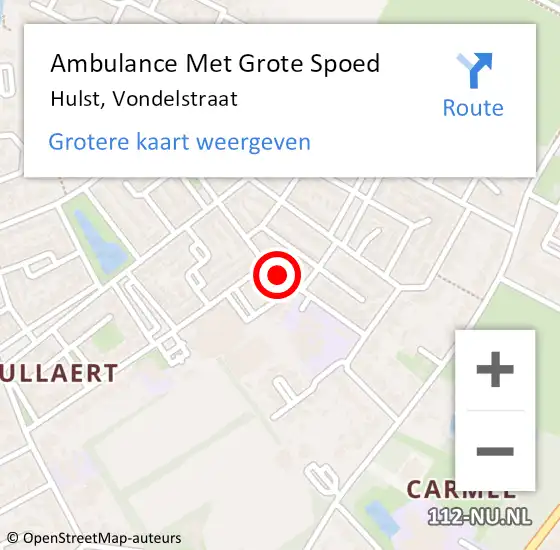 Locatie op kaart van de 112 melding: Ambulance Met Grote Spoed Naar Hulst, Vondelstraat op 6 juli 2016 19:49