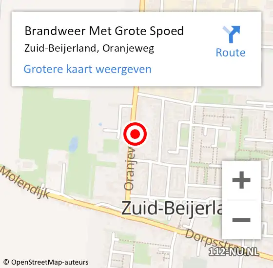 Locatie op kaart van de 112 melding: Brandweer Met Grote Spoed Naar Zuid-Beijerland, Oranjeweg op 6 juli 2016 20:19