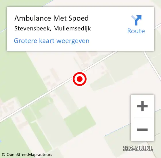 Locatie op kaart van de 112 melding: Ambulance Met Spoed Naar Stevensbeek, Mullemsedijk op 6 juli 2016 21:25