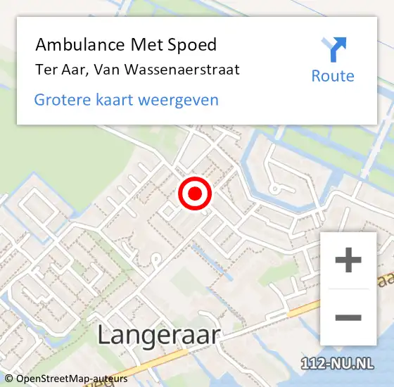 Locatie op kaart van de 112 melding: Ambulance Met Spoed Naar Ter Aar, Van Wassenaerstraat op 6 juli 2016 23:22