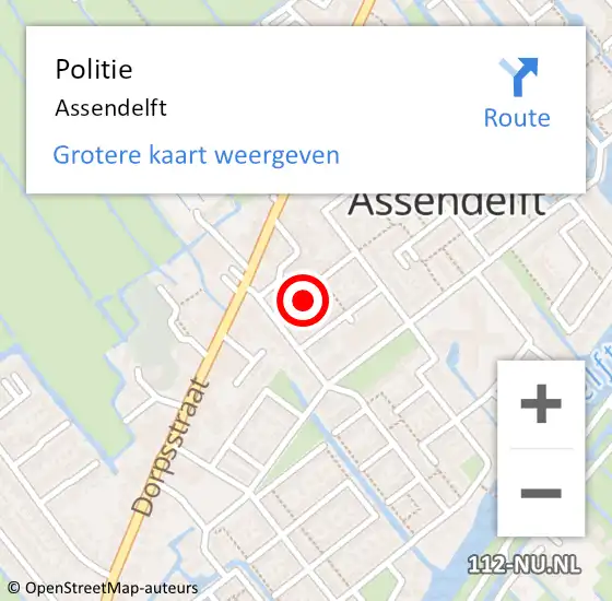 Locatie op kaart van de 112 melding: Politie Assendelft op 6 juli 2016 23:27