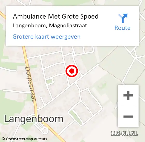 Locatie op kaart van de 112 melding: Ambulance Met Grote Spoed Naar Langenboom, Magnoliastraat op 7 juli 2016 00:39