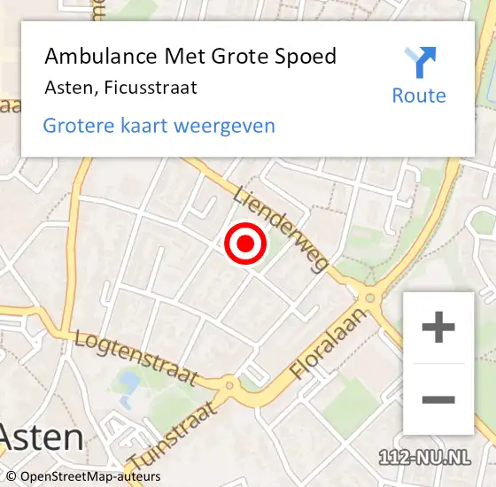 Locatie op kaart van de 112 melding: Ambulance Met Grote Spoed Naar Asten, Ficusstraat op 7 juli 2016 02:32