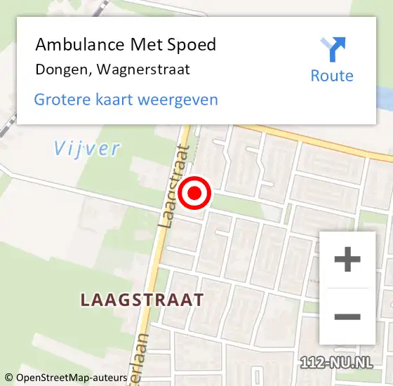 Locatie op kaart van de 112 melding: Ambulance Met Spoed Naar Dongen, Wagnerstraat op 7 juli 2016 04:00