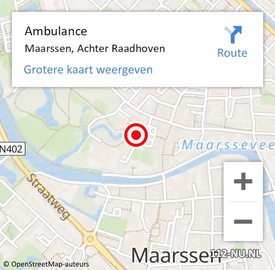 Locatie op kaart van de 112 melding: Ambulance Maarssen, Achter Raadhoven op 7 juli 2016 05:18