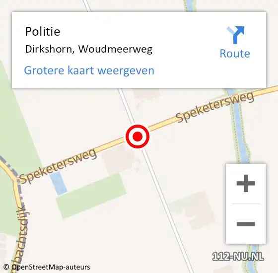 Locatie op kaart van de 112 melding: Politie Dirkshorn, Woudmeerweg op 7 juli 2016 07:14