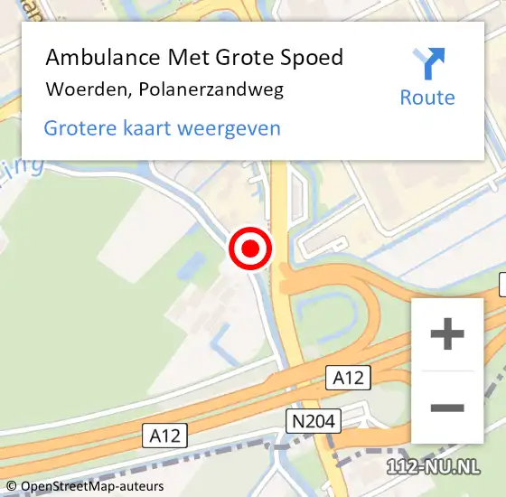 Locatie op kaart van de 112 melding: Ambulance Met Grote Spoed Naar Woerden, Polanerzandweg op 7 juli 2016 08:13