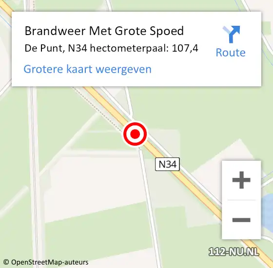 Locatie op kaart van de 112 melding: Brandweer Met Grote Spoed Naar De Punt, N34 R hectometerpaal: 108,4 op 7 juli 2016 08:55