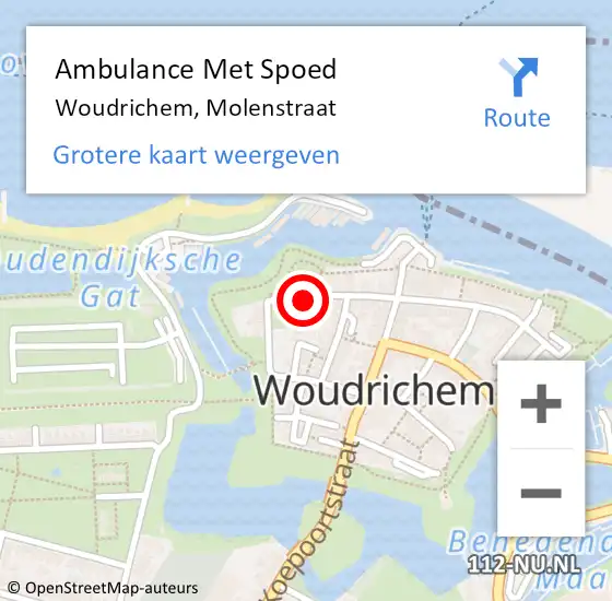 Locatie op kaart van de 112 melding: Ambulance Met Spoed Naar Woudrichem, Molenstraat op 7 juli 2016 09:23