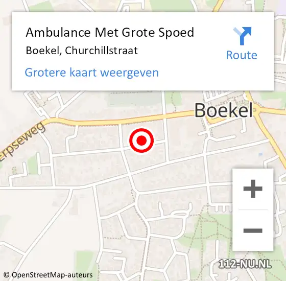 Locatie op kaart van de 112 melding: Ambulance Met Grote Spoed Naar Boekel, Churchillstraat op 7 juli 2016 11:38