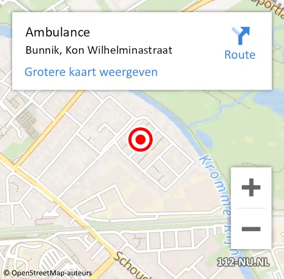 Locatie op kaart van de 112 melding: Ambulance Bunnik, Kon Wilhelminastraat op 7 juli 2016 13:38