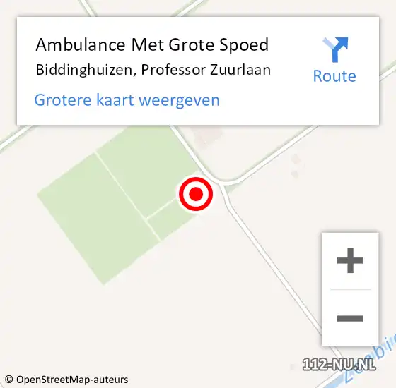 Locatie op kaart van de 112 melding: Ambulance Met Grote Spoed Naar Biddinghuizen, Professor Zuurlaan op 7 juli 2016 13:56