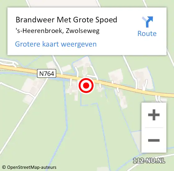 Locatie op kaart van de 112 melding: Brandweer Met Grote Spoed Naar 's-Heerenbroek, Zwolseweg op 7 juli 2016 14:04