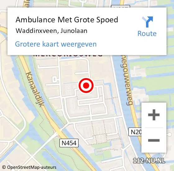 Locatie op kaart van de 112 melding: Ambulance Met Grote Spoed Naar Waddinxveen, Junolaan op 7 juli 2016 15:24