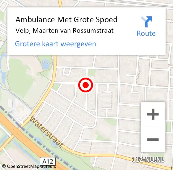 Locatie op kaart van de 112 melding: Ambulance Met Grote Spoed Naar Velp, Maarten van Rossumstraat op 7 juli 2016 15:39