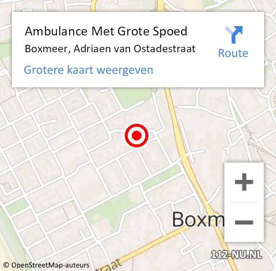 Locatie op kaart van de 112 melding: Ambulance Met Grote Spoed Naar Boxmeer, Adriaen van Ostadestraat op 7 juli 2016 16:01