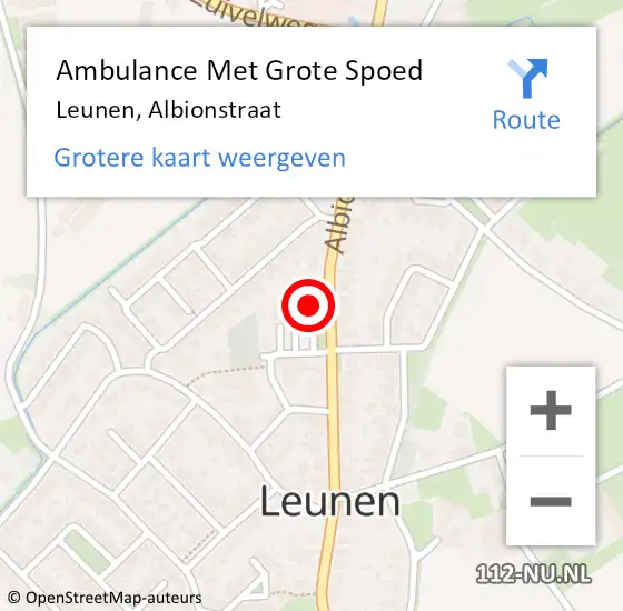 Locatie op kaart van de 112 melding: Ambulance Met Grote Spoed Naar Leunen, Albionstraat op 7 juli 2016 16:17