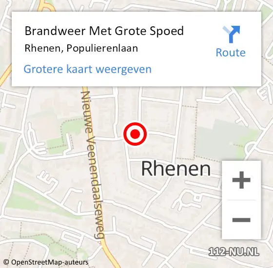 Locatie op kaart van de 112 melding: Brandweer Met Grote Spoed Naar Rhenen, Populierenlaan op 7 juli 2016 16:22