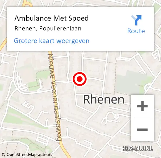 Locatie op kaart van de 112 melding: Ambulance Met Spoed Naar Rhenen, Populierenlaan op 7 juli 2016 16:23