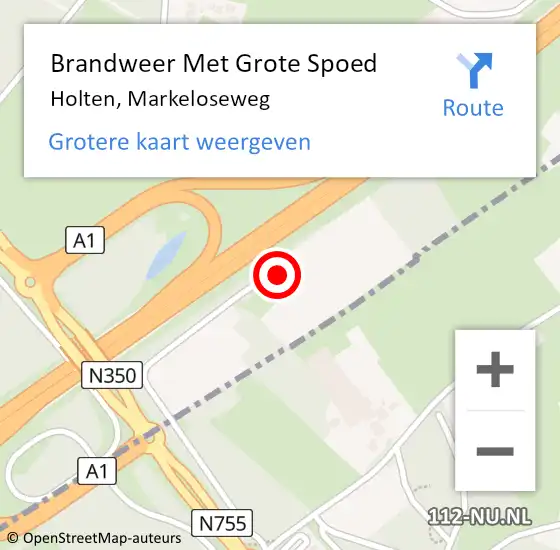 Locatie op kaart van de 112 melding: Brandweer Met Grote Spoed Naar Holten, Markeloseweg op 7 juli 2016 17:29