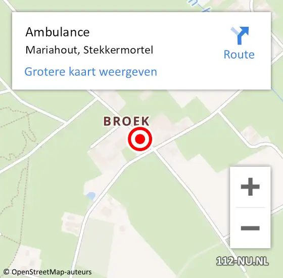 Locatie op kaart van de 112 melding: Ambulance Mariahout, Stekkermortel op 7 juli 2016 18:03