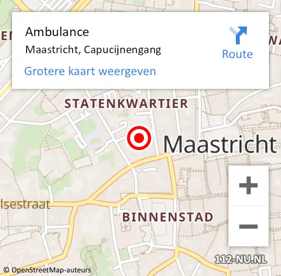 Locatie op kaart van de 112 melding: Ambulance Maastricht, Capucijnengang op 20 december 2013 13:29