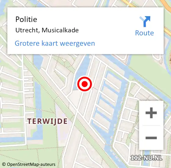 Locatie op kaart van de 112 melding: Politie Utrecht, Musicalkade op 7 juli 2016 18:33