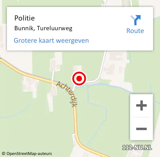 Locatie op kaart van de 112 melding: Politie Bunnik, Tureluurweg op 7 juli 2016 18:46