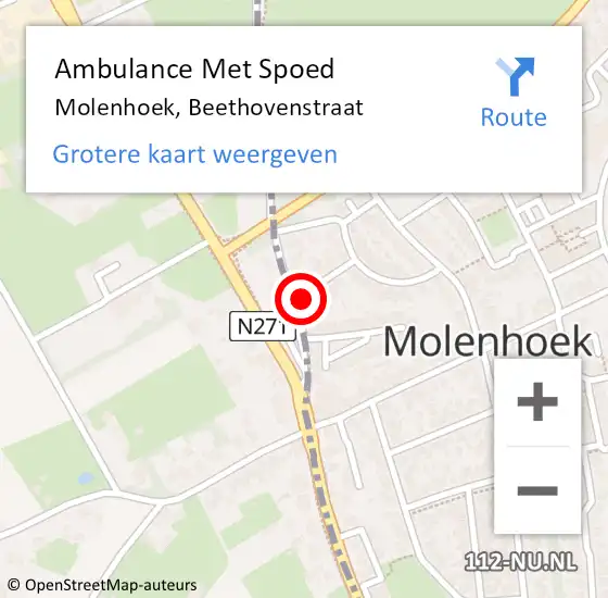 Locatie op kaart van de 112 melding: Ambulance Met Spoed Naar Molenhoek, Beethovenstraat op 7 juli 2016 18:53