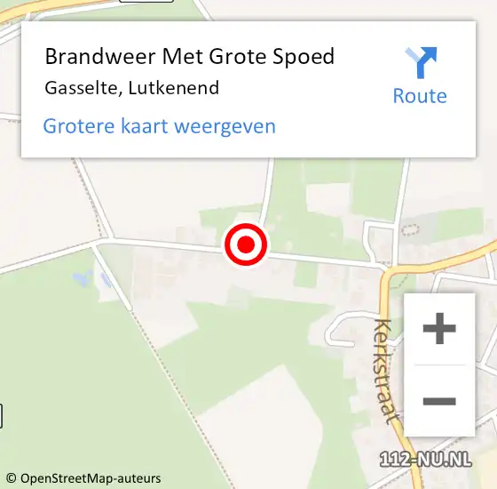 Locatie op kaart van de 112 melding: Brandweer Met Grote Spoed Naar Gasselte, Lutkenend op 7 juli 2016 19:09