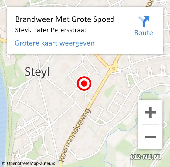 Locatie op kaart van de 112 melding: Brandweer Met Grote Spoed Naar Steyl, Pater Petersstraat op 7 juli 2016 20:02