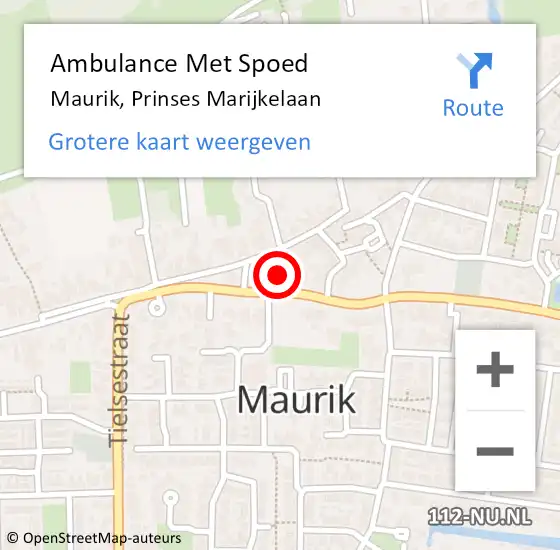 Locatie op kaart van de 112 melding: Ambulance Met Spoed Naar Maurik, Prinses Marijkelaan op 7 juli 2016 20:53