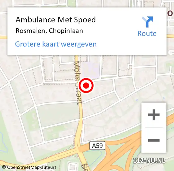 Locatie op kaart van de 112 melding: Ambulance Met Spoed Naar Rosmalen, Chopinlaan op 7 juli 2016 22:18