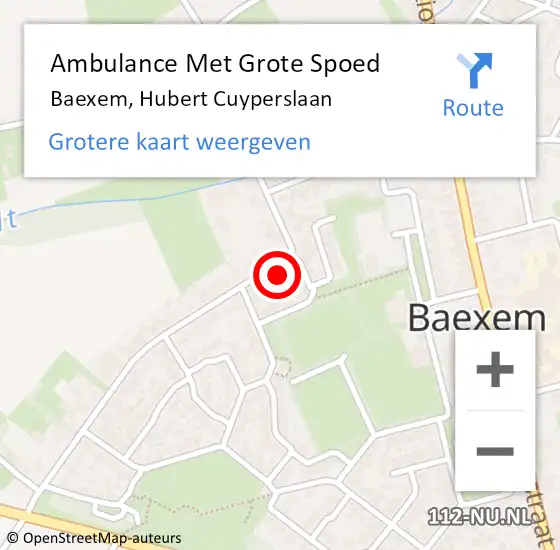 Locatie op kaart van de 112 melding: Ambulance Met Grote Spoed Naar Baexem, Hubert Cuyperslaan op 8 juli 2016 08:47