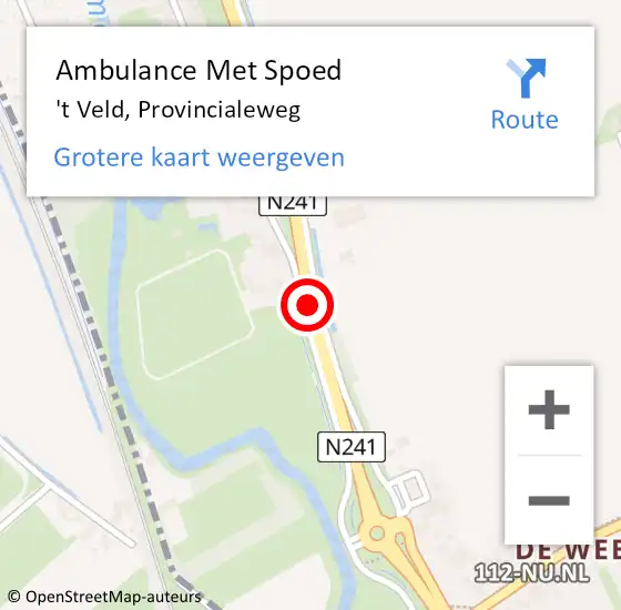 Locatie op kaart van de 112 melding: Ambulance Met Spoed Naar 't Veld, Provincialeweg op 8 juli 2016 08:52