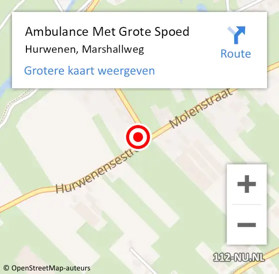 Locatie op kaart van de 112 melding: Ambulance Met Grote Spoed Naar Hurwenen, Marshallweg op 8 juli 2016 10:46